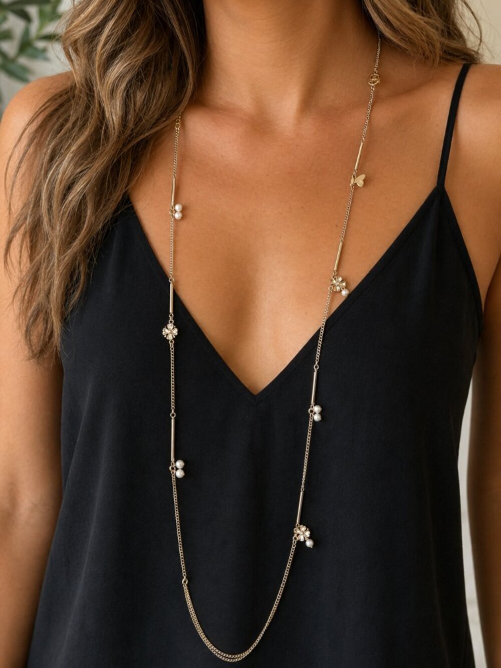 LC Lauren Conrad, Two Strand Small Charms & Pearls Necklace, 20"